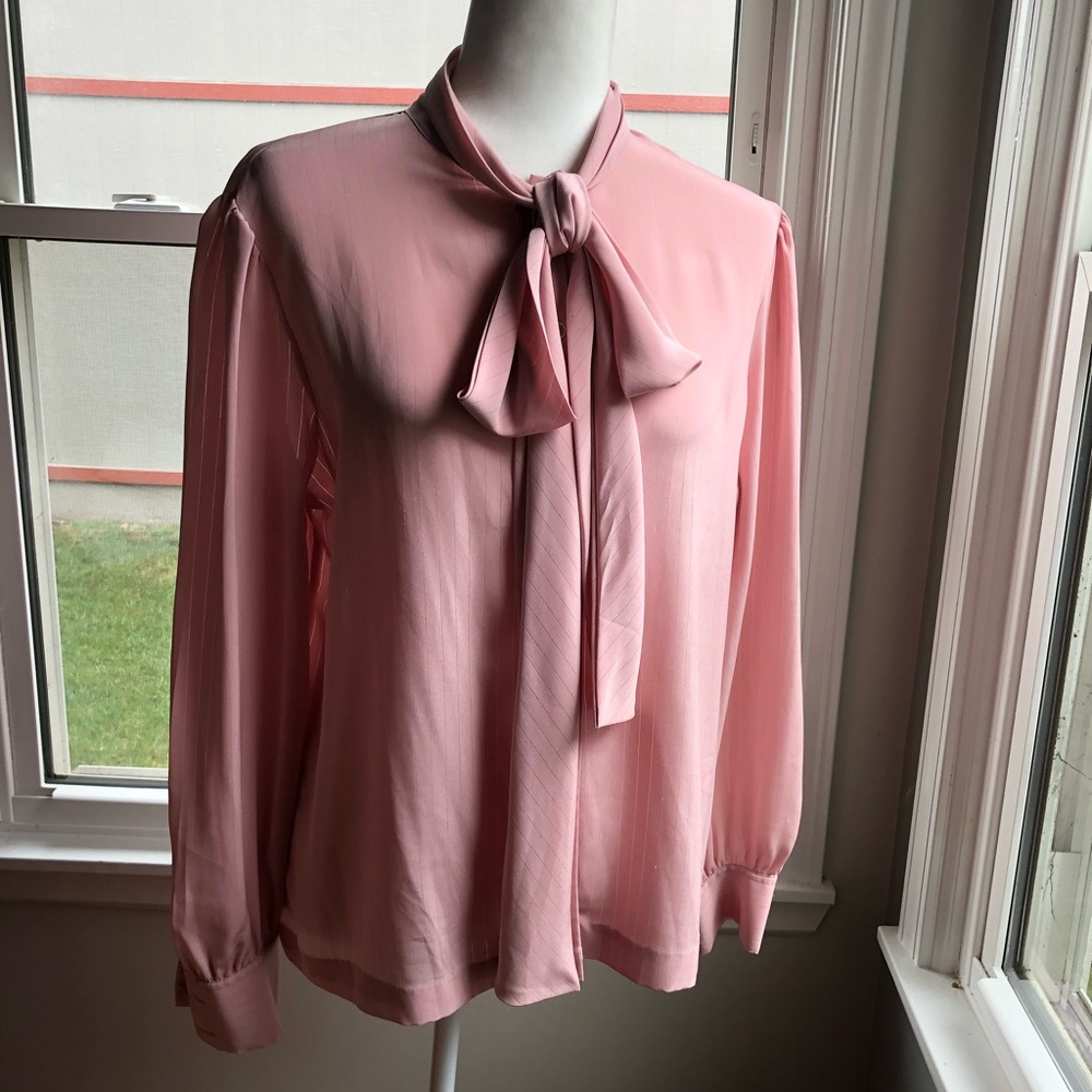 Pink chiffon blouse with attached tie